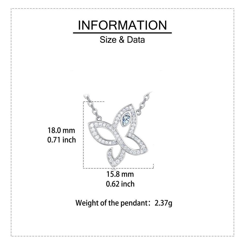 925 Sterling Silver Elegant Moissanite Butterfly Pendant Necklace