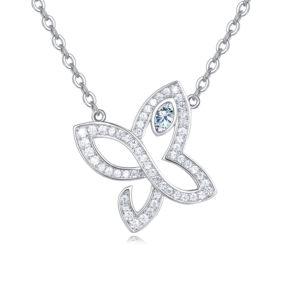 925 Sterling Silver Elegant Moissanite Butterfly Pendant Necklace