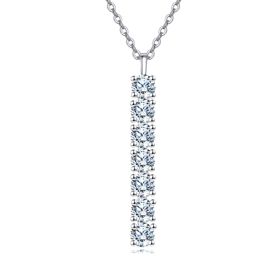 925 Sterling Silver Vertical Moissanite Cascade Pendant Necklace In Sterling Silver