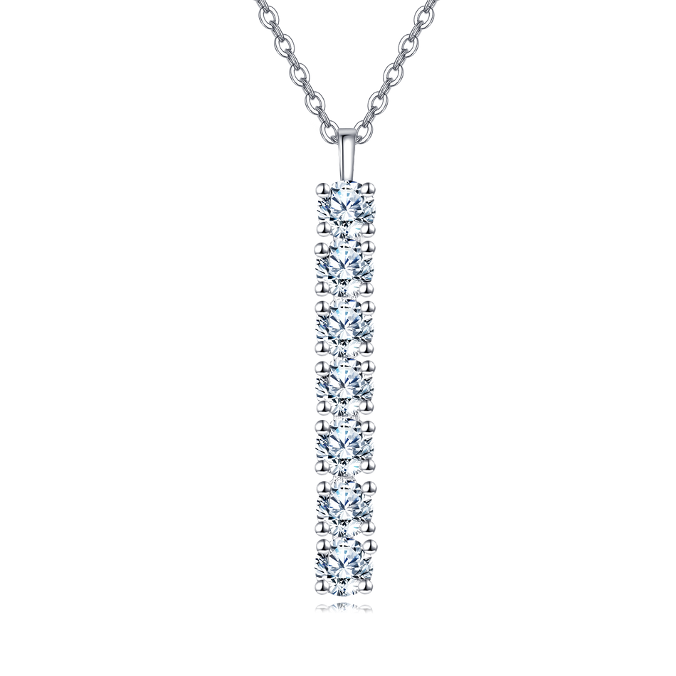 925 Sterling Silver Vertical Moissanite Cascade Pendant Necklace In Sterling Silver
