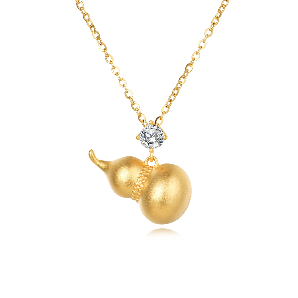 925 Sterling Silver Elegant Gold Gourd Pendant Necklace With Moissanite Accent