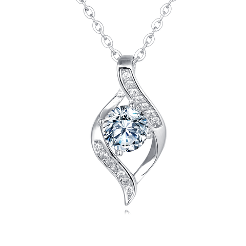 925 Sterling Silver Elegant Silver  Moissanite Wave Design Necklace With Sparkling Accents