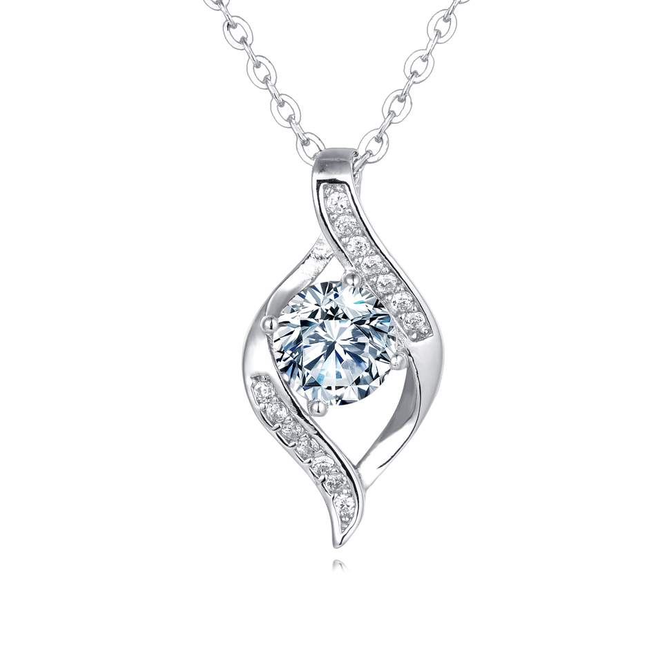 925 Sterling Silver Elegant Silver  Moissanite Wave Design Necklace With Sparkling Accents
