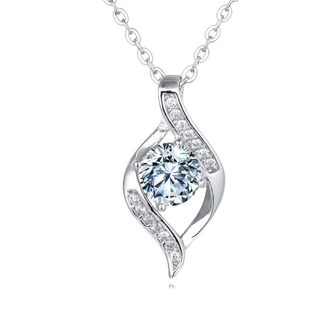 925 Sterling Silver Elegant Silver  Moissanite Wave Design Necklace With Sparkling Accents