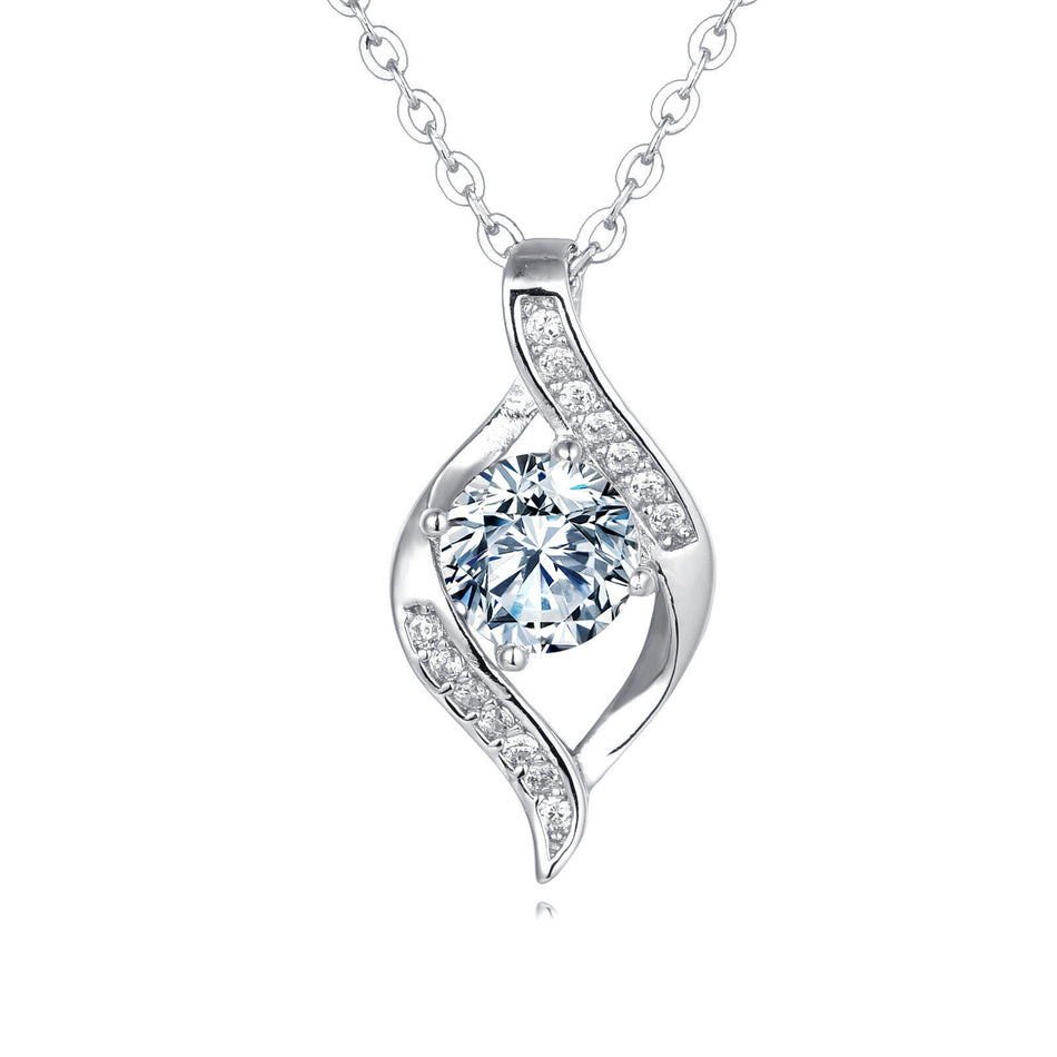 925 Sterling Silver Elegant Silver  Moissanite Wave Design Necklace With Sparkling Accents