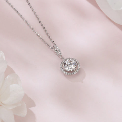 925 Sterling Silver Elegant Solitaire Moissanite Necklace In Plated with White Gold – Timeless Luxury Jewelry