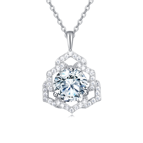 925 Sterling Silver Elegant Moissanite Pendant Necklace: Timeless Luxury In Floral Design