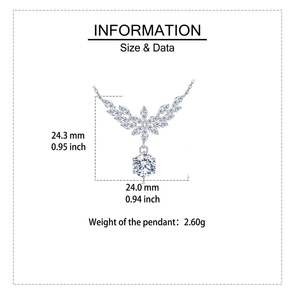 925 Sterling Silver Elegant Floral Moissanite Necklace With Marquise-cut Petals And Round Pendant Drop