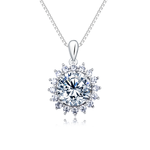925 Sterling Silver Elegant Moissanite Necklace With Floral Halo Design - Timeless Elegance For Any Occasion