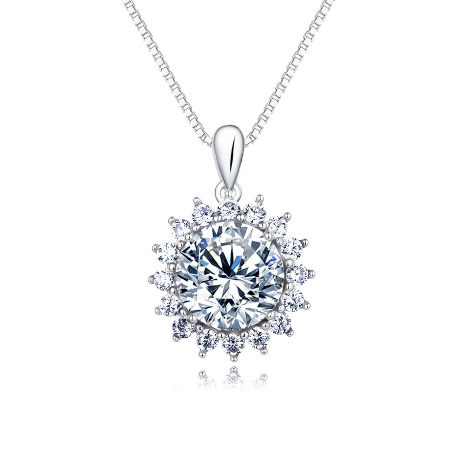 925 Sterling Silver Elegant Moissanite Necklace With Floral Halo Design - Timeless Elegance For Any Occasion