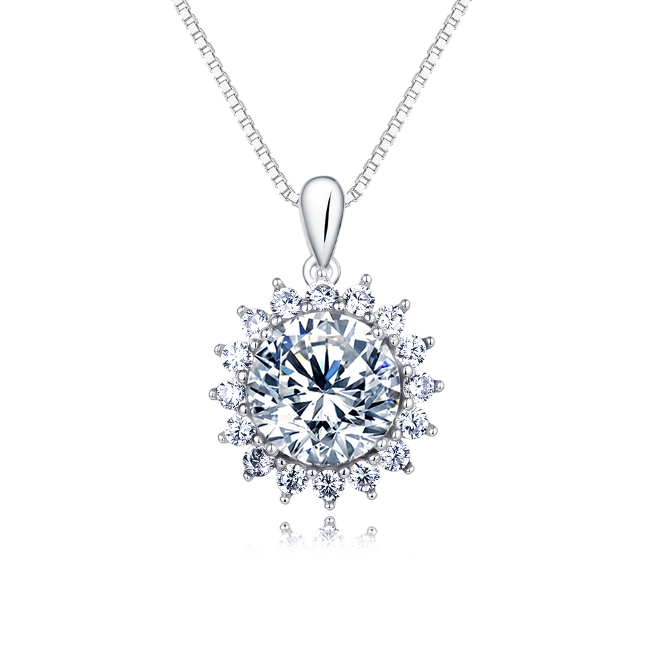 925 Sterling Silver Elegant Moissanite Necklace With Floral Halo Design - Timeless Elegance For Any Occasion