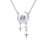 925 Sterling Silver Eternal Moonlight Moissanite-studded Crescent Necklace With Stellar Charms In Plated with White Gold