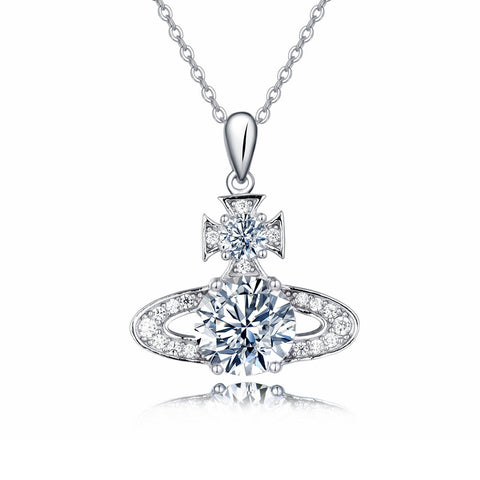 925 Sterling Silver Elegant Moissanite Cross Pendant With Plated with White Gold Necklace