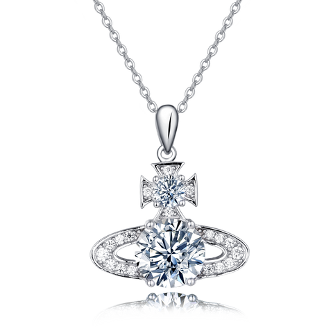 925 Sterling Silver Elegant Moissanite Cross Pendant With Plated with White Gold Necklace