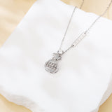 925 Sterling Silver Moissanite-encrusted Money Bag Pendant Necklace With Abacus Charm Symbolizing Wealth Prosperity