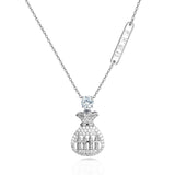 925 Sterling Silver Moissanite-encrusted Money Bag Pendant Necklace With Abacus Charm Symbolizing Wealth Prosperity
