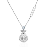 925 Sterling Silver Moissanite-encrusted Money Bag Pendant Necklace With Abacus Charm Symbolizing Wealth Prosperity