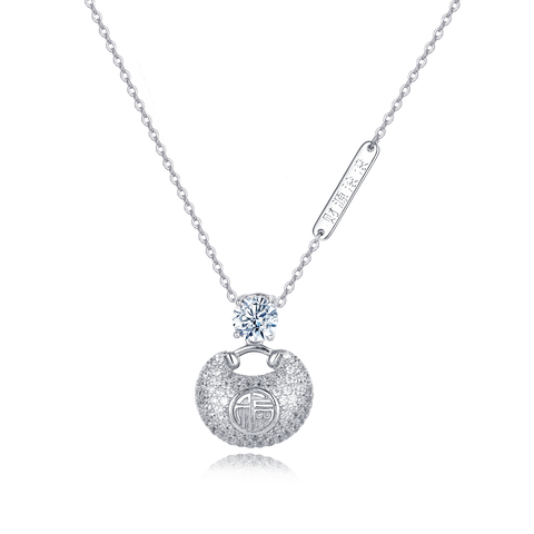 925 Sterling Silver Elegant Moissanite-encrusted Silver Pendant Necklace With Traditional Motif