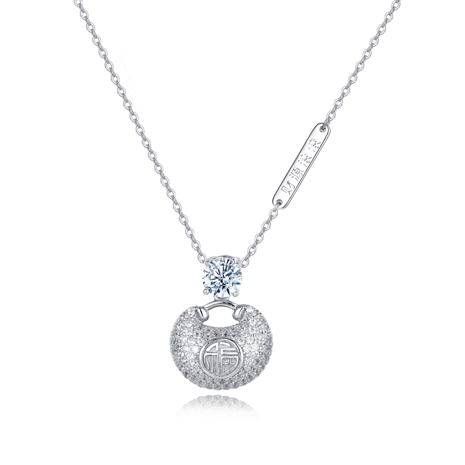925 Sterling Silver Elegant Moissanite-encrusted Silver Pendant Necklace With Traditional Motif