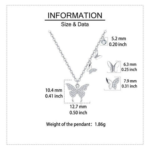 925 Sterling Silver Elegant Moissanite Butterfly Necklace With Triple Charm Design