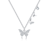925 Sterling Silver Elegant Moissanite Butterfly Necklace With Triple Charm Design