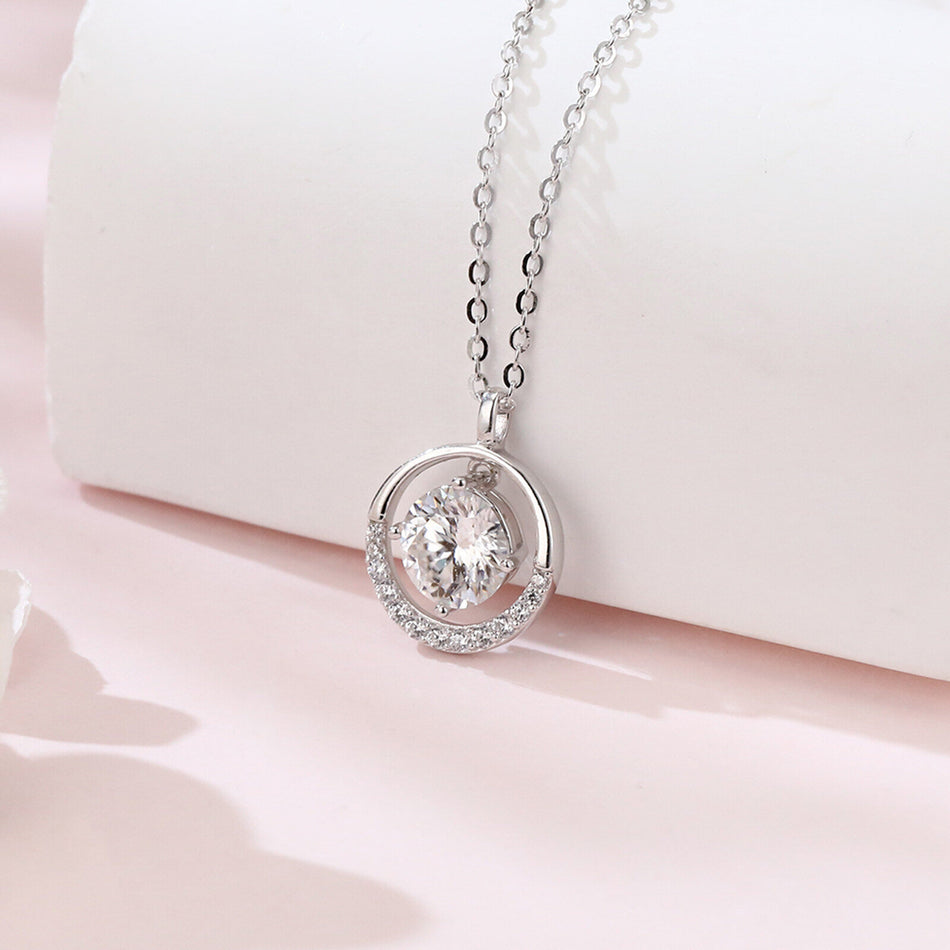 925 Sterling Silver Elegant Moissanite Halo Pendant Necklace: Timeless Luxury In Sleek Design
