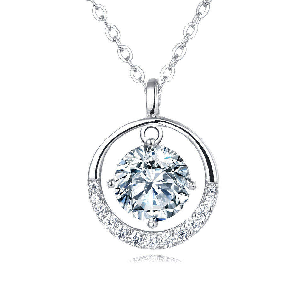 925 Sterling Silver Elegant Moissanite Halo Pendant Necklace: Timeless Luxury In Sleek Design