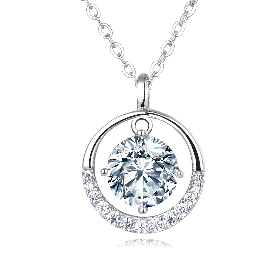 925 Sterling Silver Elegant Moissanite Halo Pendant Necklace: Timeless Luxury In Sleek Design