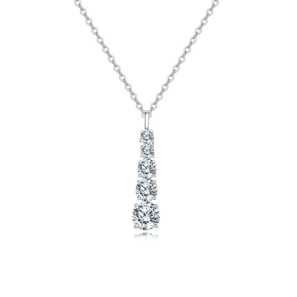 925 Sterling Silver Elegant Four-moissanite Pendant Necklace In Sterling Silver