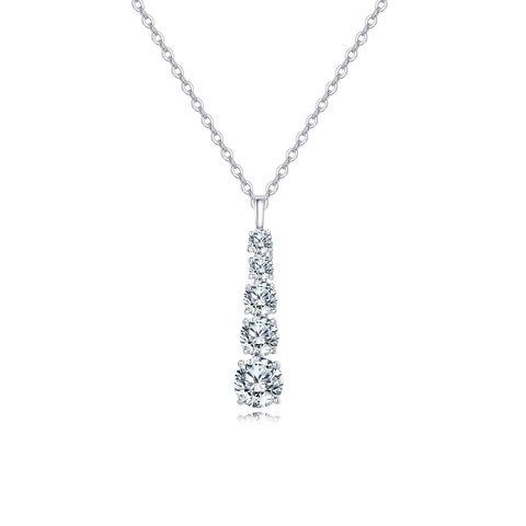 925 Sterling Silver Elegant Four-moissanite Pendant Necklace In Sterling Silver
