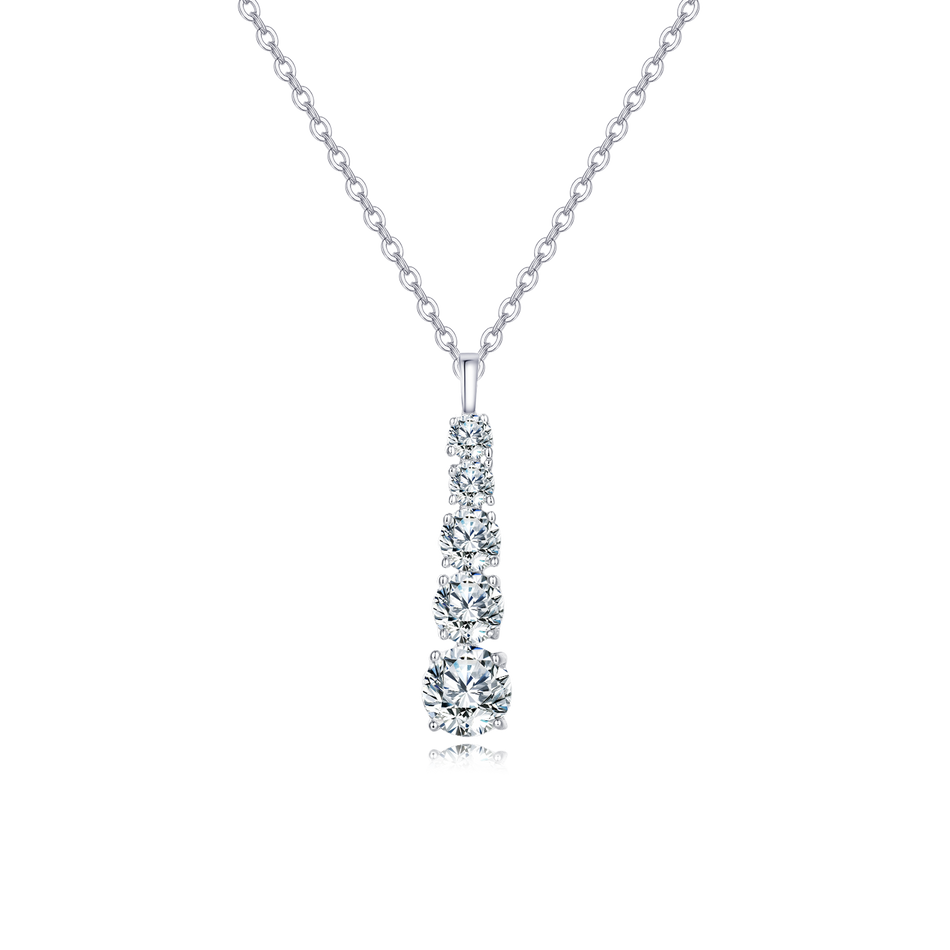 925 Sterling Silver Elegant Four-moissanite Pendant Necklace In Sterling Silver