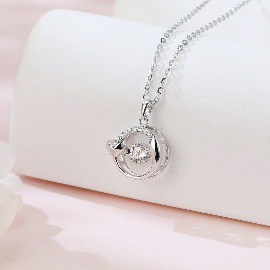 925 Sterling Silver Elegant Dolphin Tail Moissanite Necklace With Silver Chain Pendant