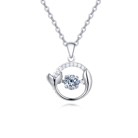 925 Sterling Silver Elegant Dolphin Tail Moissanite Necklace With Silver Chain Pendant