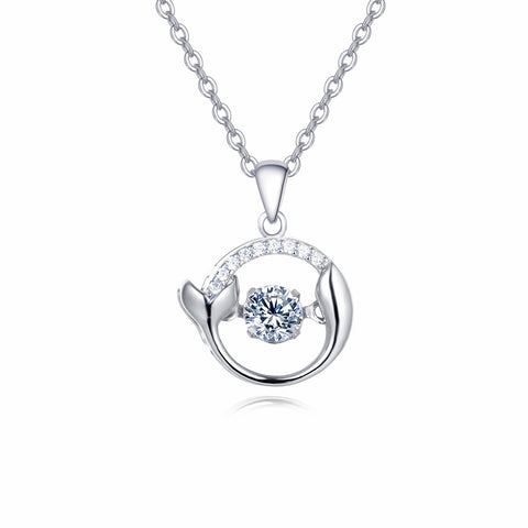 925 Sterling Silver Elegant Dolphin Tail Moissanite Necklace With Silver Chain Pendant