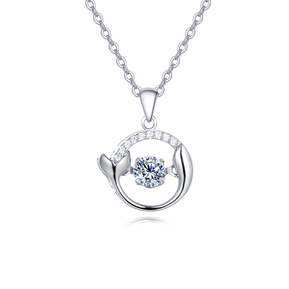 925 Sterling Silver Elegant Dolphin Tail Moissanite Necklace With Silver Chain Pendant