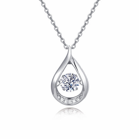 925 Sterling Silver Elegant Teardrop Moissanite Pendant Necklace With Sparkling Accents