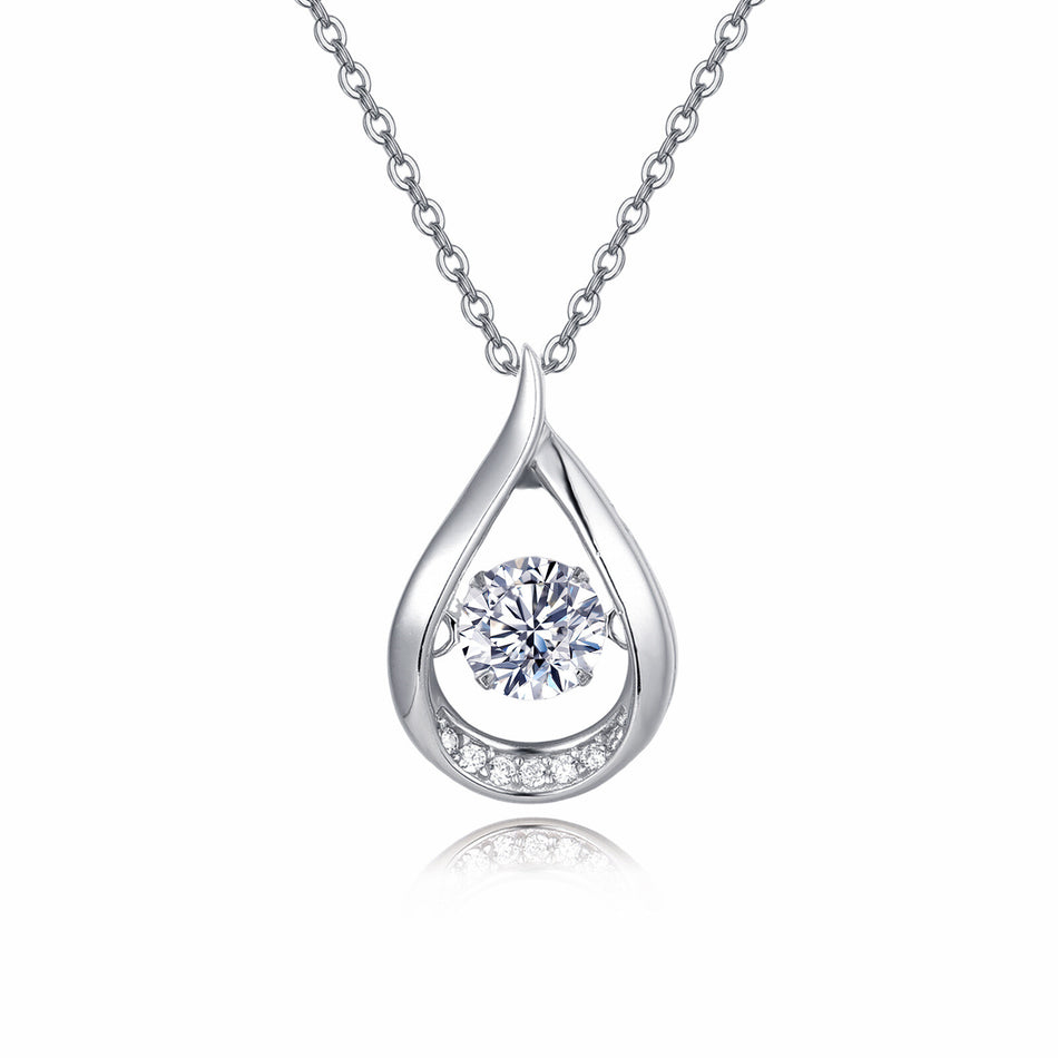 925 Sterling Silver Elegant Teardrop Moissanite Pendant Necklace With Sparkling Accents