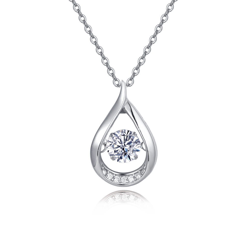 925 Sterling Silver Elegant Teardrop Moissanite Pendant Necklace With Sparkling Accents