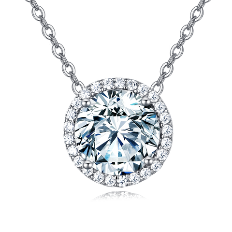 925 Sterling Silver Elegant Solitaire Moissanite Necklace With Halo Setting