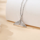 925 Sterling Silver Elegant Whale Tail Moissanite Pendant Necklace: Delicate Maritime Charm