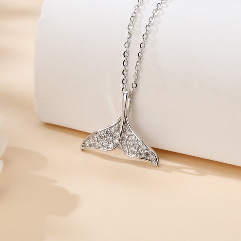 925 Sterling Silver Elegant Whale Tail Moissanite Pendant Necklace: Delicate Maritime Charm