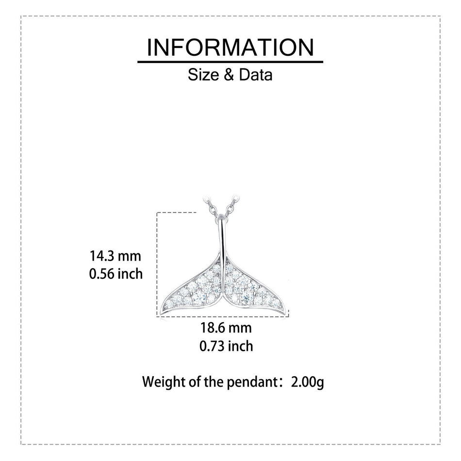 925 Sterling Silver Elegant Whale Tail Moissanite Pendant Necklace: Delicate Maritime Charm