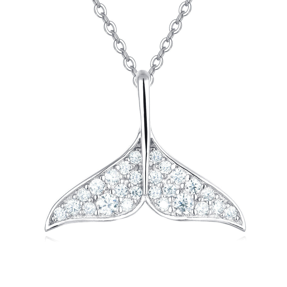 925 Sterling Silver Elegant Whale Tail Moissanite Pendant Necklace: Delicate Maritime Charm