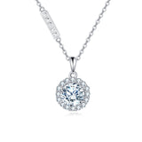 925 Sterling Silver Elegant Sterling Silver Zircon Halo Pendant Necklace For Women