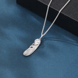 925 Sterling Silver Elegant Silver Feather Pendant Necklace With Sparkling Zircon Accent