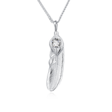 925 Sterling Silver Elegant Silver Feather Pendant Necklace With Sparkling Zircon Accent