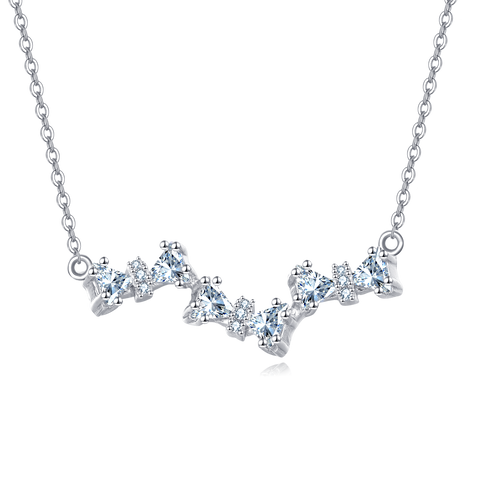 925 Sterling Silver Elegant Silver Zircon Wave Necklace