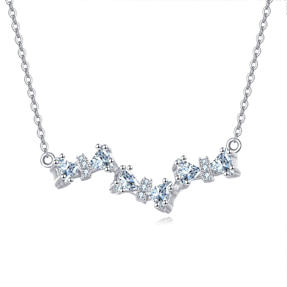 925 Sterling Silver Elegant Silver Zircon Wave Necklace