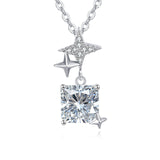 925 Sterling Silver stellar Radiance Zircon Necklace With Square Pendant Charm
