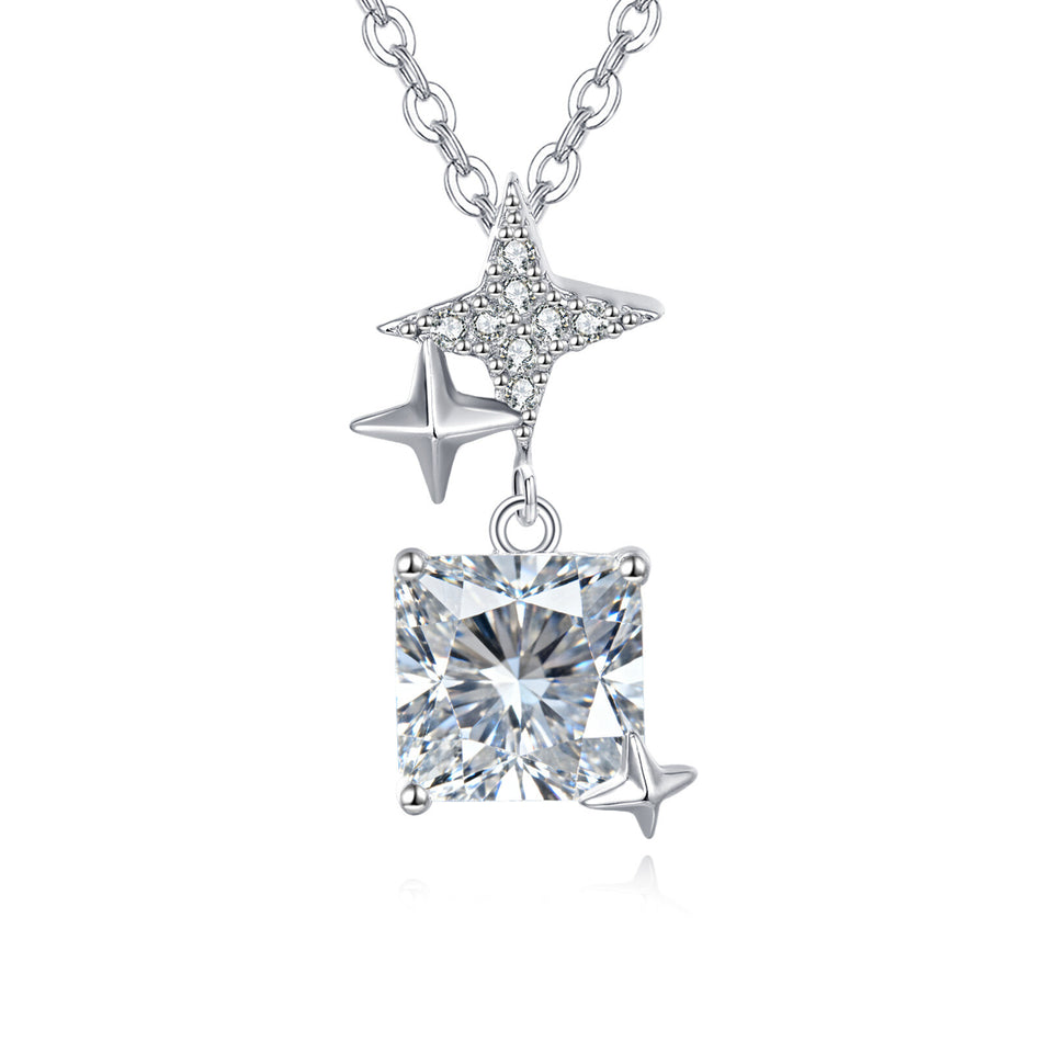 925 Sterling Silver stellar Radiance Zircon Necklace With Square Pendant Charm